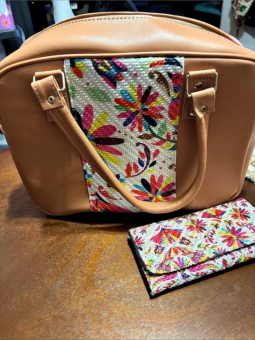 Floral Satchel in Brown & Multicolor